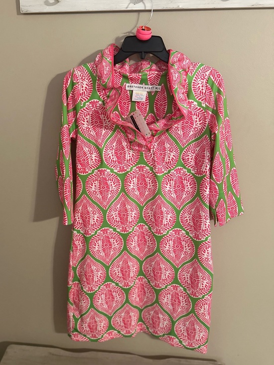 Gretchen Scott Designs Dresses & Skirts - Gretchen Scott Designs Pink & Green Printed Ruffle-Neck Midi Dress